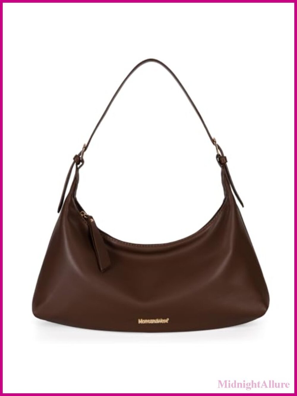 Vegan Leather Medium Crescent Hobo Shoulder Bag with Adjustable Strap
